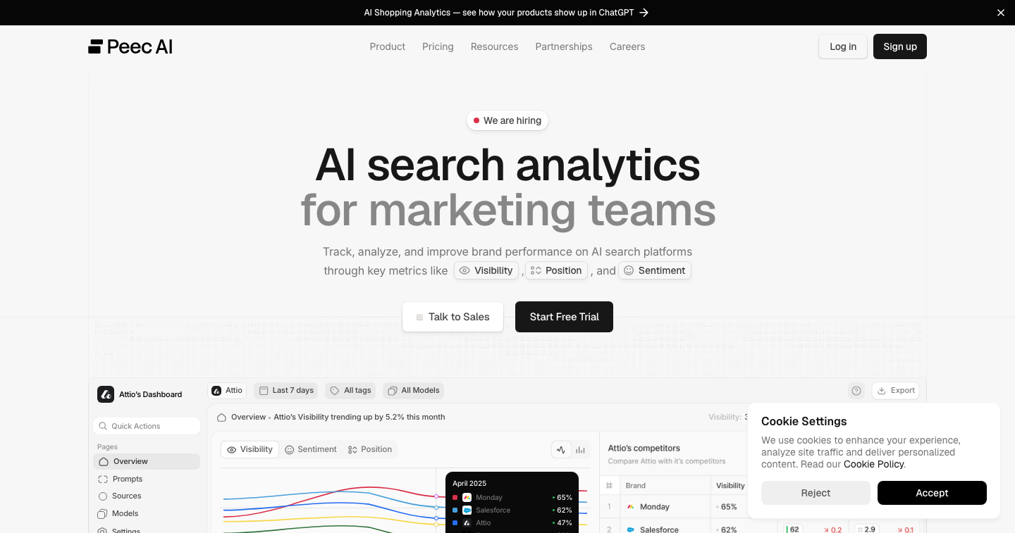 Peec AI homepage screenshot