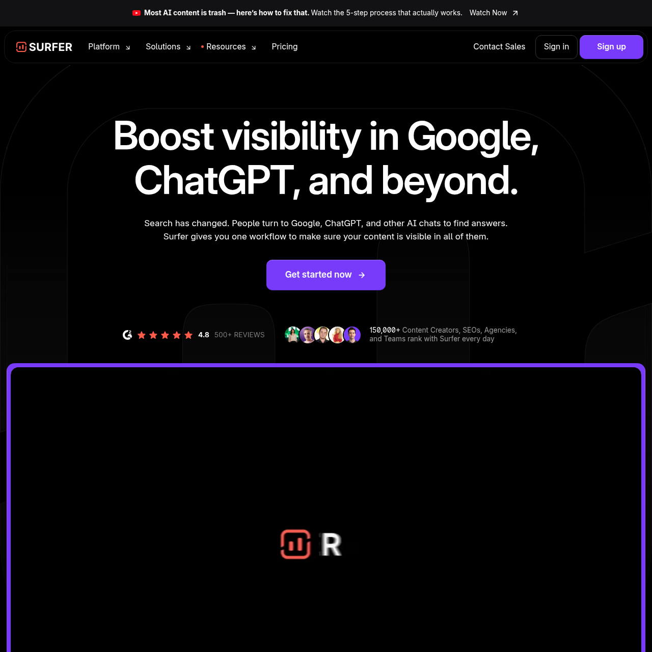 Surfer SEO homepage screenshot