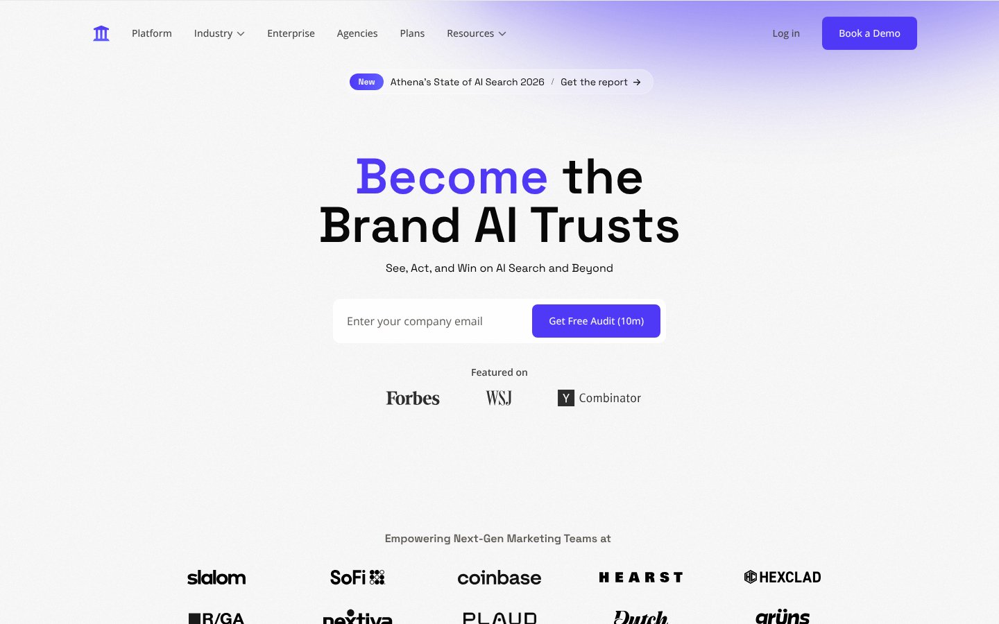 AthenaHQ homepage - AI search visibility platform