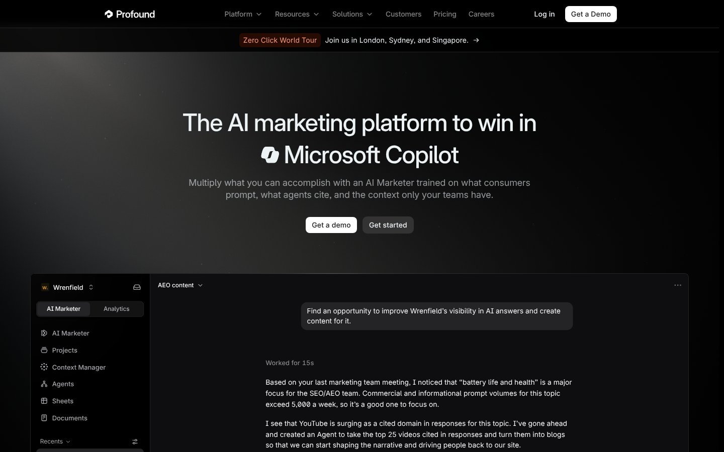 Profound homepage - enterprise AI marketing platform